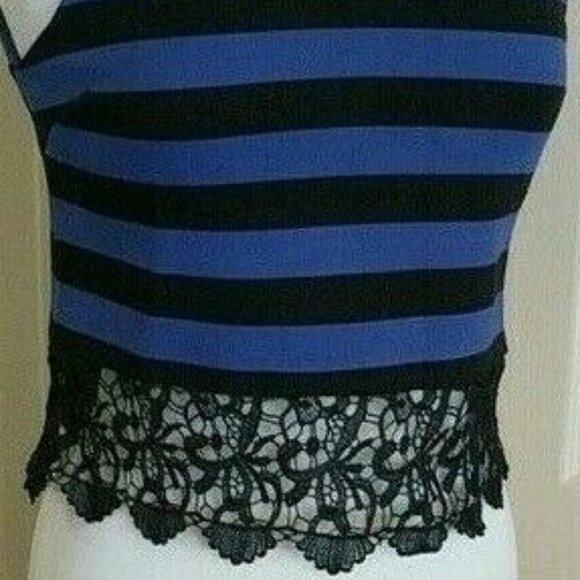 English Factory Blue and Black Lace Hem Crop Top - Picture 2 of 4